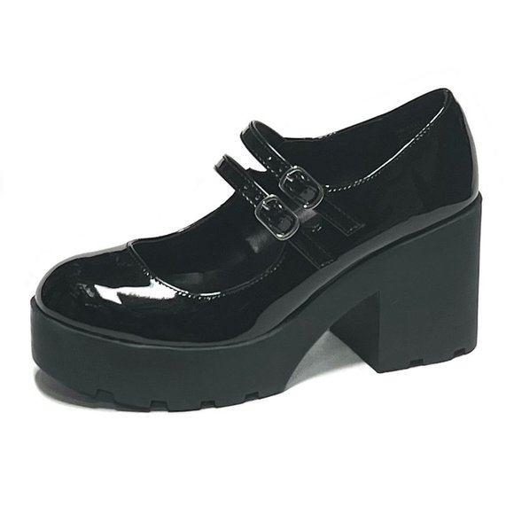 New Women's Black Patent Mary Jane School Girl Platform Heel Ballet Flats Pumps - Picture 3 of 6